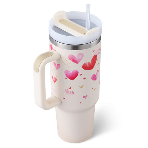 40 oz Insulated Tumbler – Handle, Straw & Spill - Resistant Lid - GluxeHaus