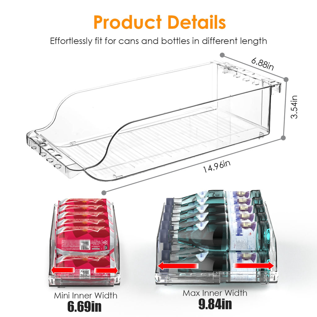 4Pcs Soda Can Organizers For Refrigerator Width Adjustable Clear Drink Organizer Expandable Can Holder Dispenser For Fridge Pantry Freezer