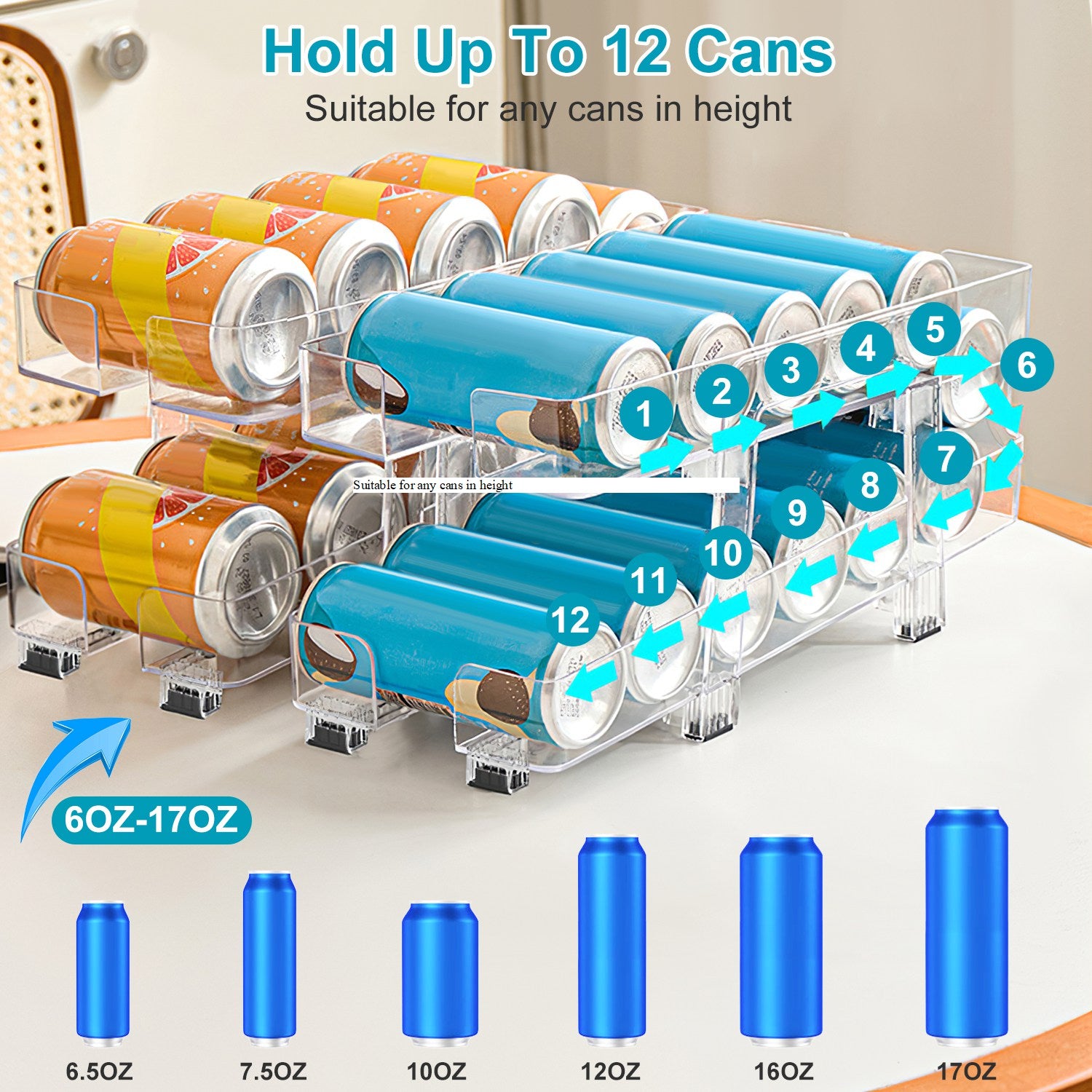 2Pack Adjustable Soda Can Organizers 2Tier Can Holders Beverage Dispensers For Fridge Pantry Cabinet 7Degree Slope Auto Rolling