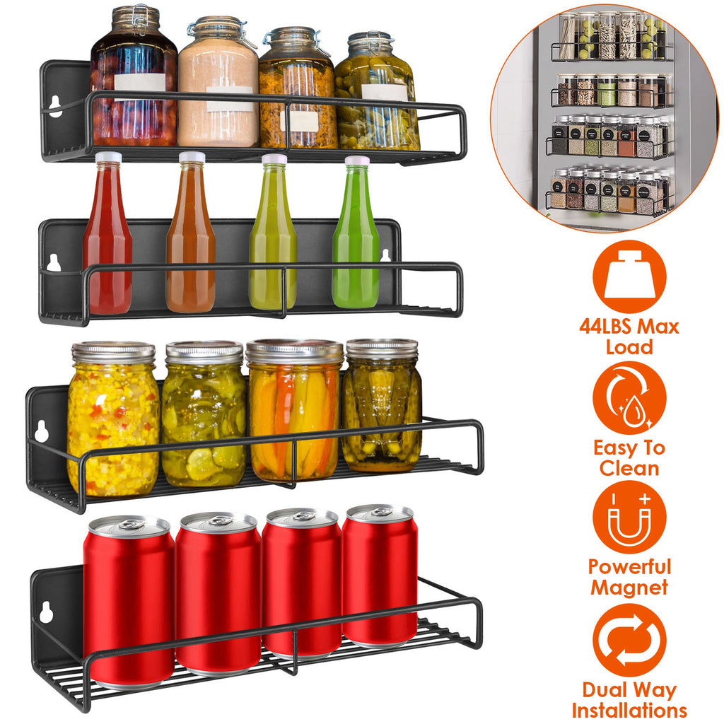 4Pack Strong Magnetic Spice Rack Organizer Fridge Storage Shelf For Jars Seasoning Tins Utensils Space Saver Holder For Refrigerator Microwave