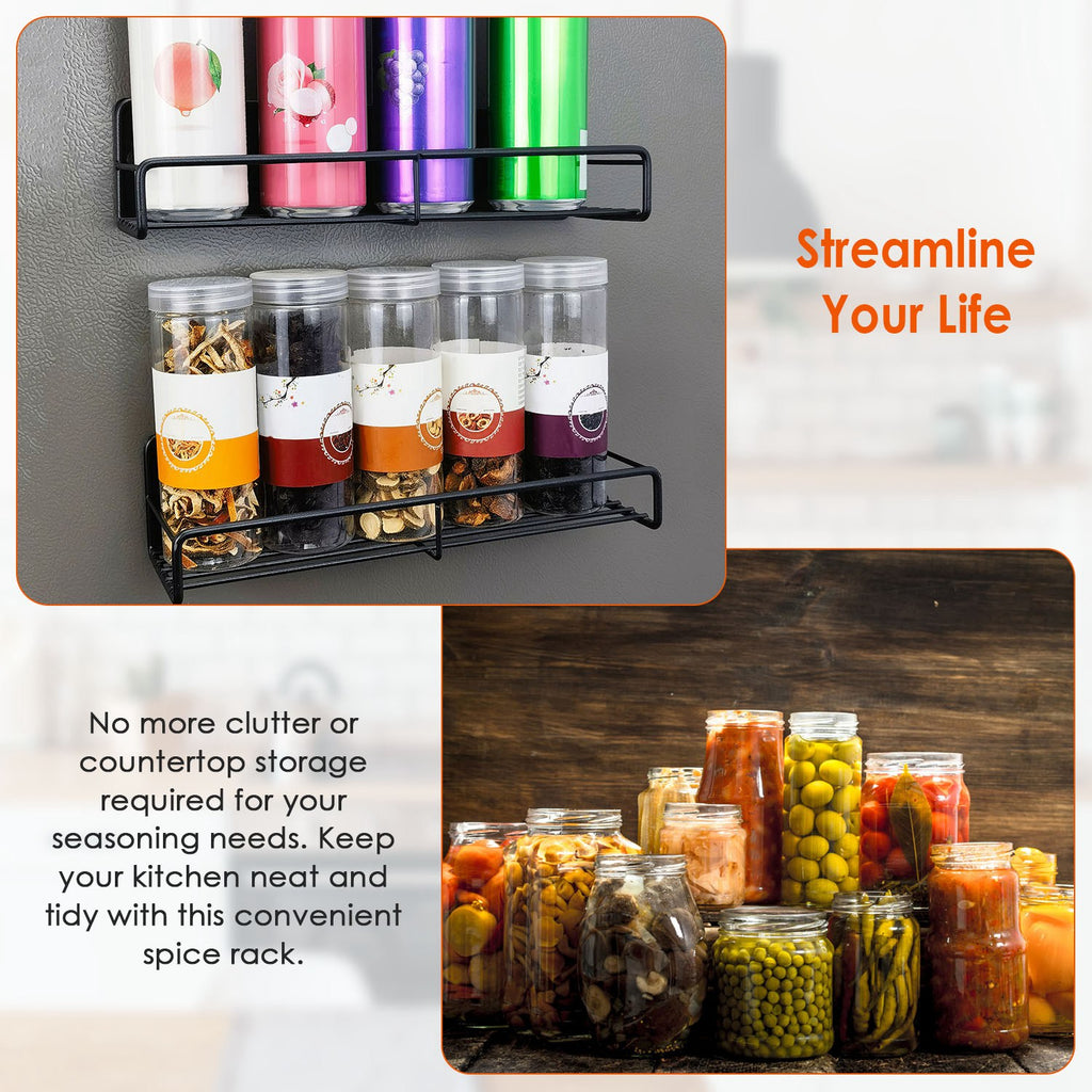 4Pack Strong Magnetic Spice Rack Organizer Fridge Storage Shelf For Jars Seasoning Tins Utensils Space Saver Holder For Refrigerator Microwave