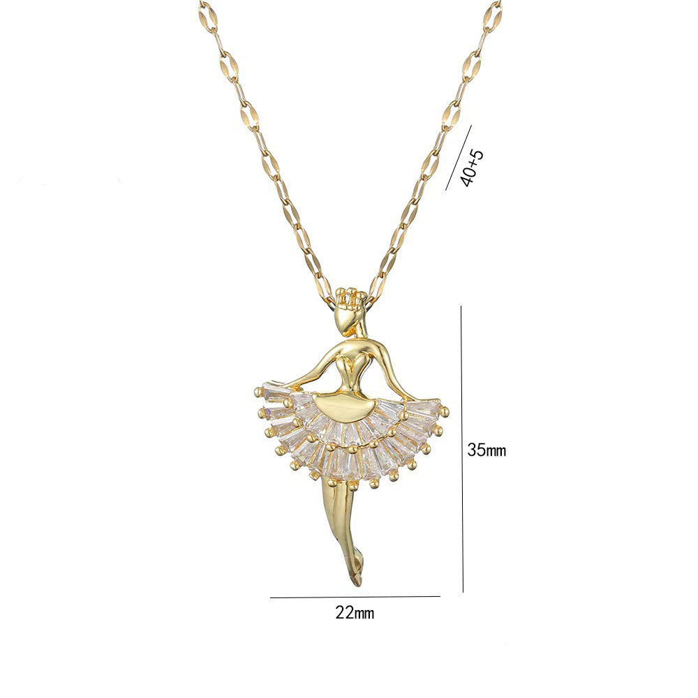 Ins Ballet-girl-shaped Necklace Fashion Personality Rhinestone Clavicle Chain Jewelry For Women