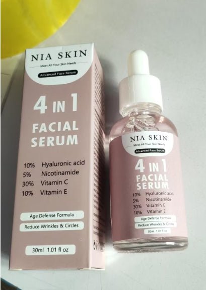 NIA SKIN 4 - in - 1 Facial Serum – Anti - Aging with 30% Vitamin C, 10% Hyaluronic Acid & Niacinamide - GluxeHaus
