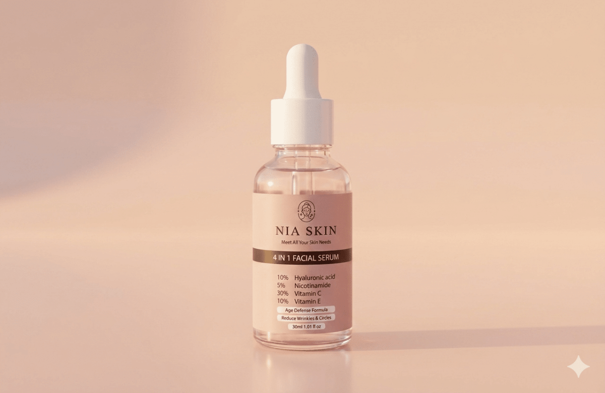 NIA SKIN 4 - in - 1 Facial Serum – Anti - Aging with 30% Vitamin C, 10% Hyaluronic Acid & Niacinamide - GluxeHaus