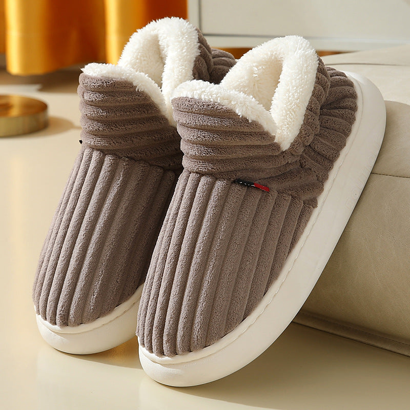 Winter Plush Home Shoes Fashion Solid Color Stripes Floor Bedroom Slippers Indoor Outdoor Garden Shoes For Women Men Couples