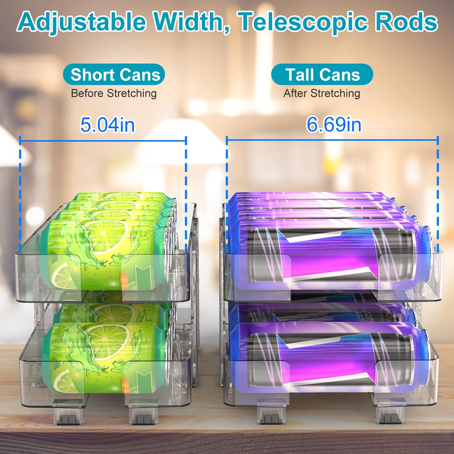 2Pack Adjustable Soda Can Organizers 2Tier Can Holders Beverage Dispensers For Fridge Pantry Cabinet 7Degree Slope Auto Rolling