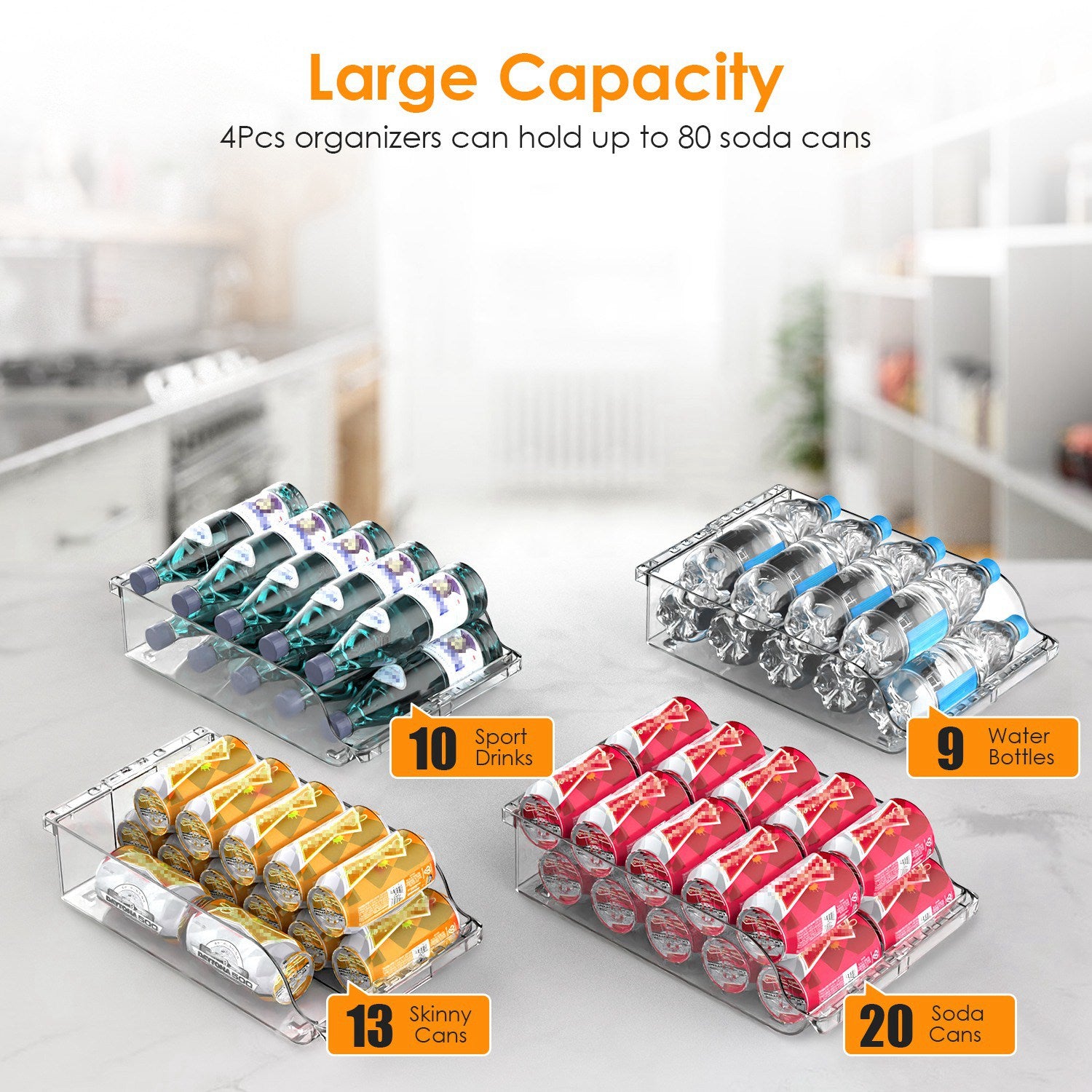 4Pcs Soda Can Organizers For Refrigerator Width Adjustable Clear Drink Organizer Expandable Can Holder Dispenser For Fridge Pantry Freezer